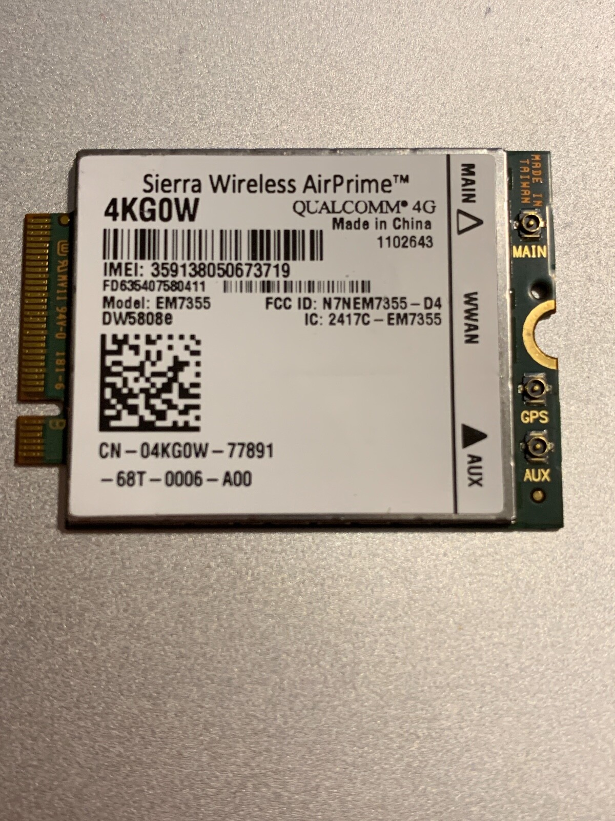 DELL 4KG0W SIERRA WIRELESS AIRPRIME QUALCOMM 4G LTE WWAN NGFF