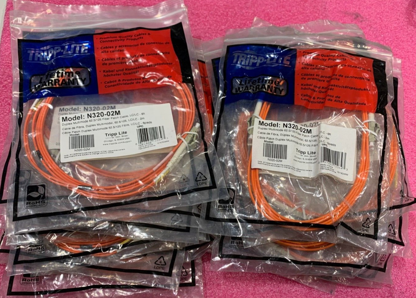 Lot 18 Tripp Lite N320-02M 2m OM1 62.5/125 Duplex Fiber Patch Cable
