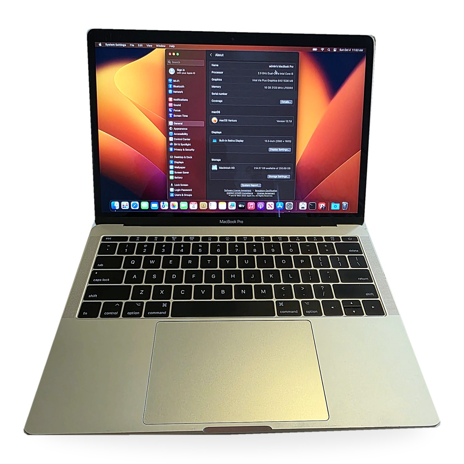 Apple MacBook Pro 13" 2017 A1708 i5 2.3GHz 16GB RAM 256GB SSD Ventura Silver