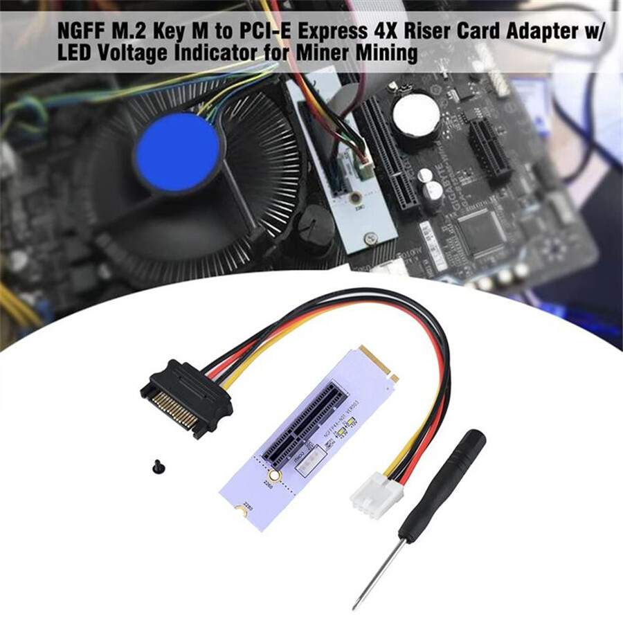 NGFF M2 to PCI-e 4X 1X Slot Riser Card M Key SSD Port to PCIE Adapter 2Pcs /Set