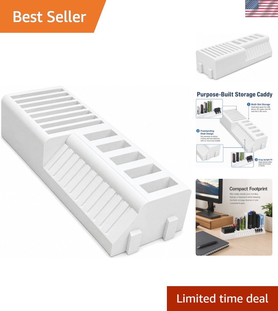 USB Thumb Drive and SD Card Holder Desk Organizer – Freestanding Storage Cadd...