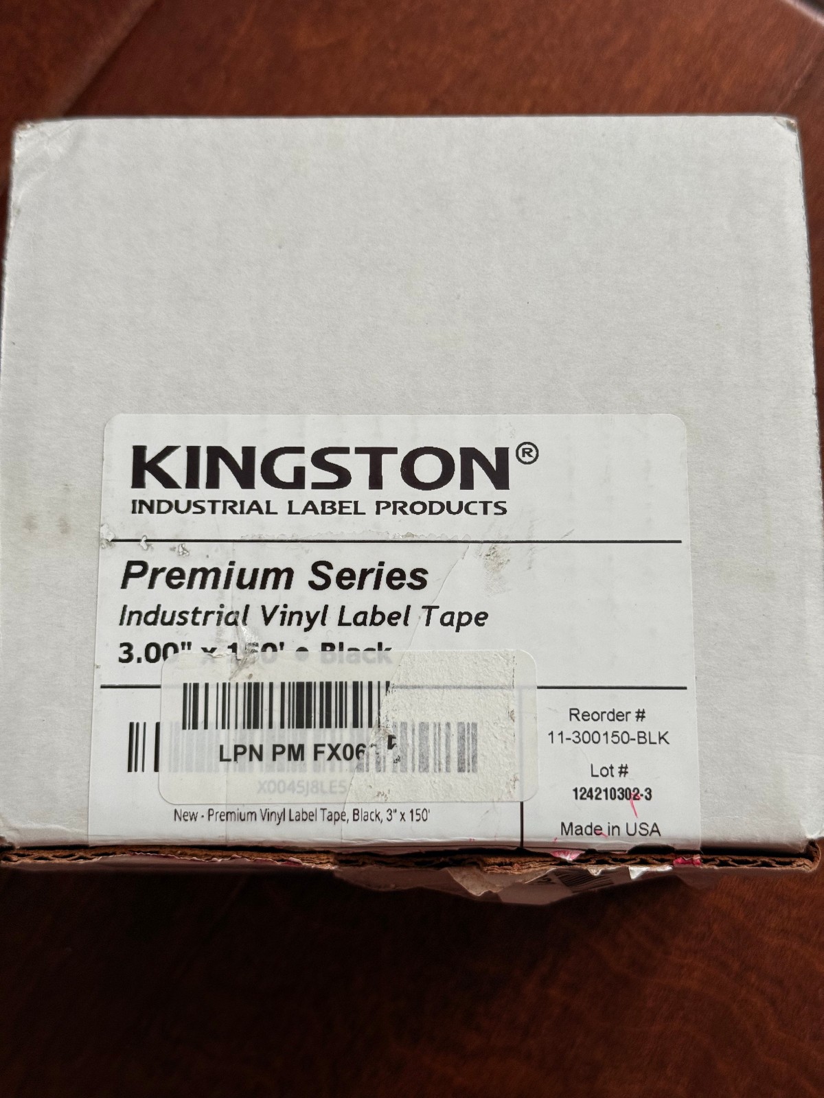 Kingston Premium Vinyl Label Tape, Black, 3" x 150'
