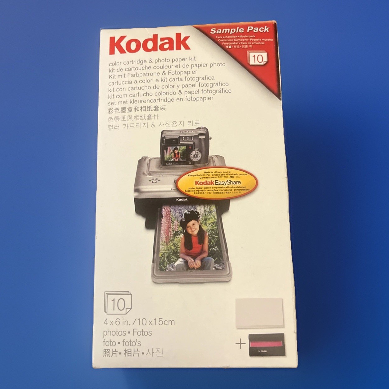 Genuine Kodak PH-10 Color Cartridge & Photo Paper Kit 4”x6” Sample 10 Pack 