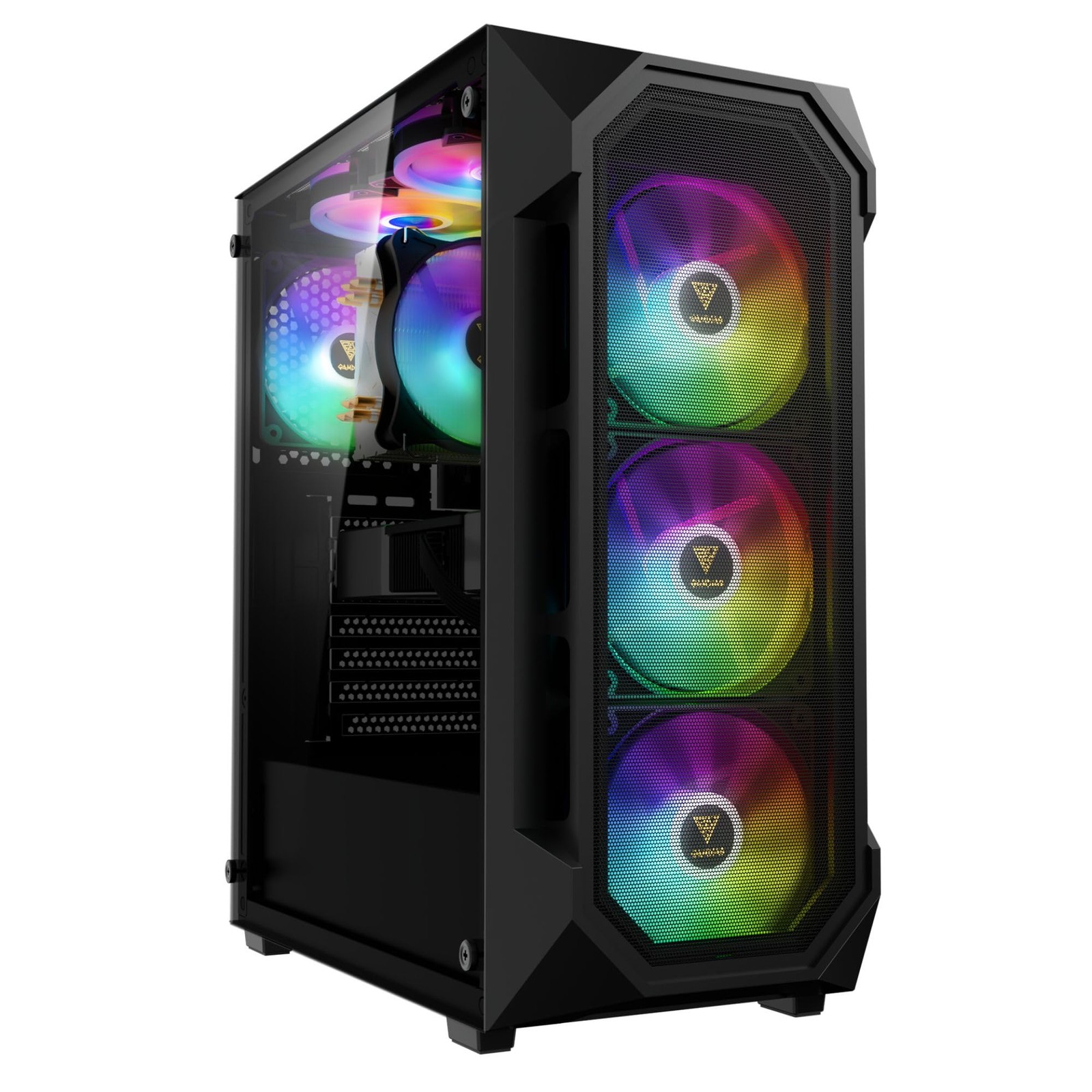 GAMDIAS ATX Mid Tower Gaming Computer PC Case Tempered Glass, Builtin 4X 120m...