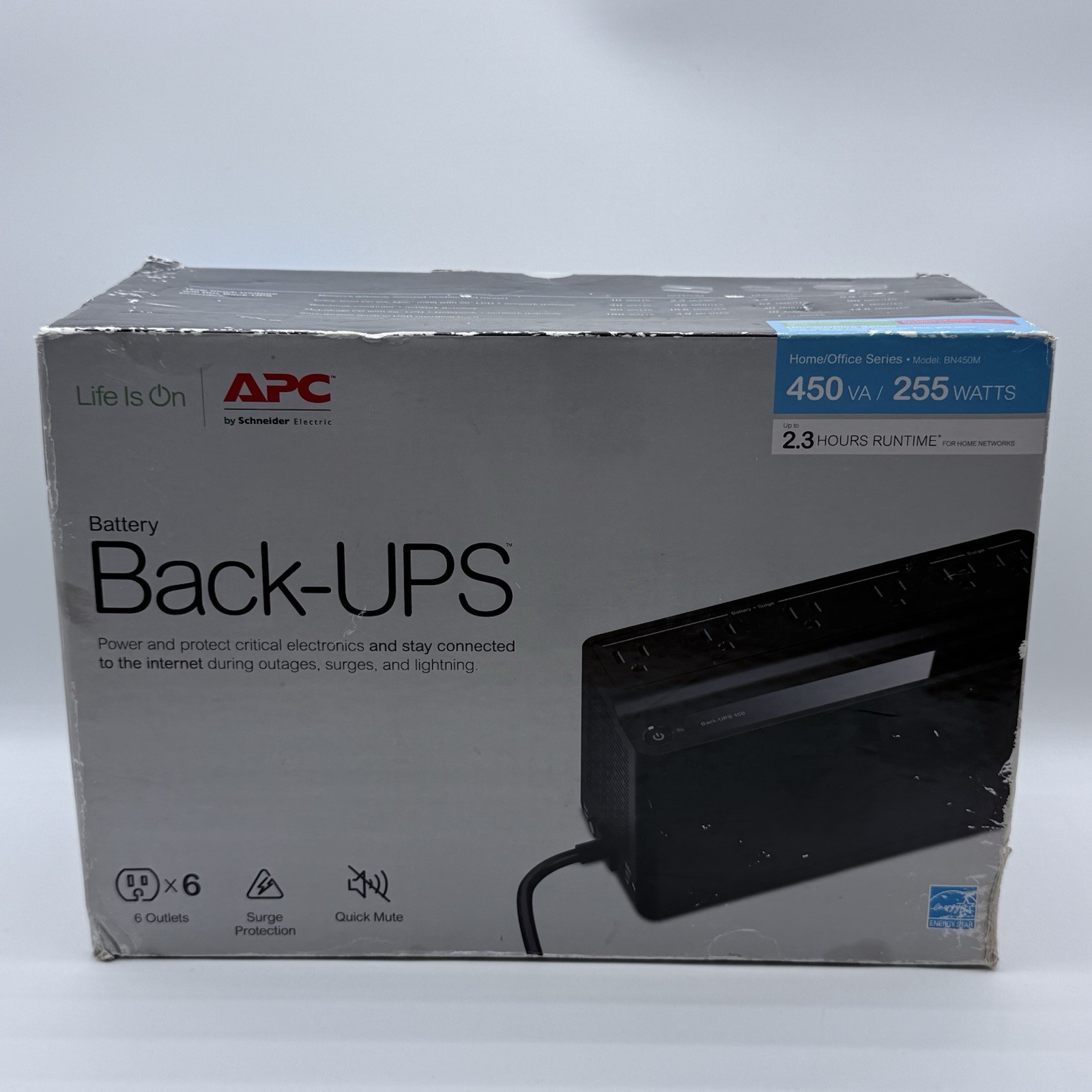 APC Back-UPS 450VA 255W Battery Backup Surge Protector BN450M Black 6 Outlets