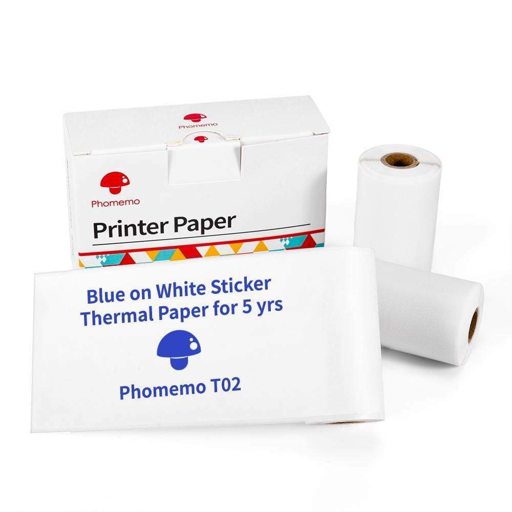 3 Rolls Phomemo Paper Blue on White Labels Thermal Paper for T02 M02 Printer