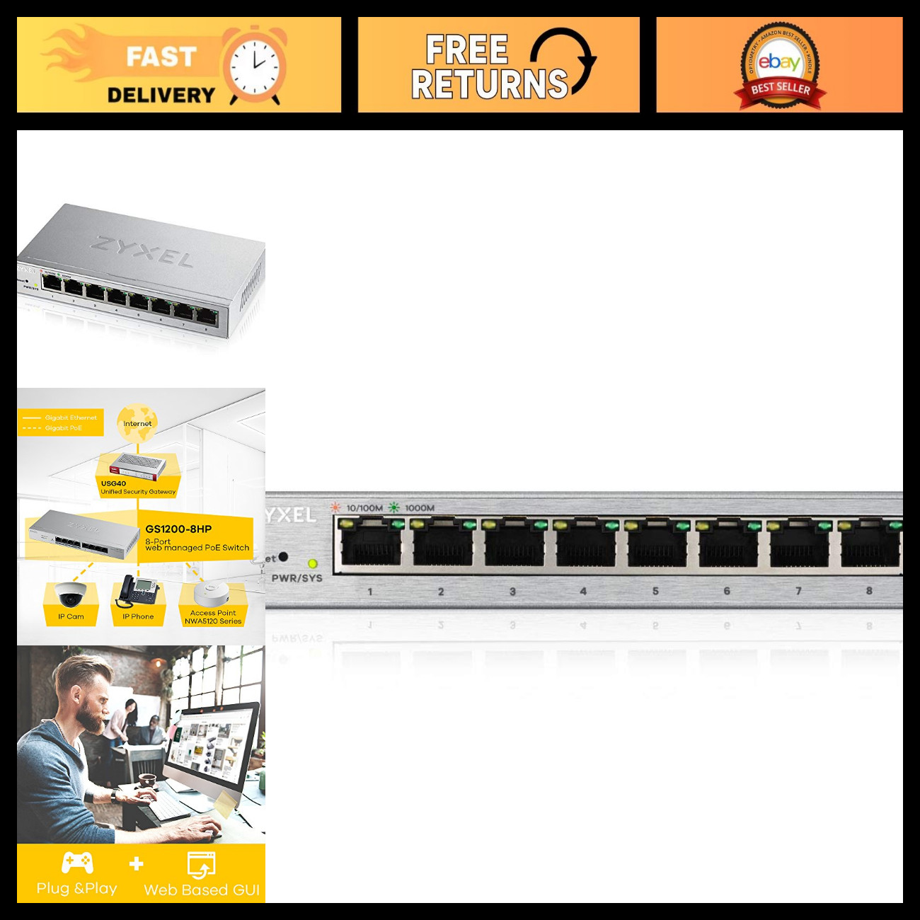 8-Port Web-Managed Ethernet Switch | Gigabit Network Hub | Fast & Reliable Conne