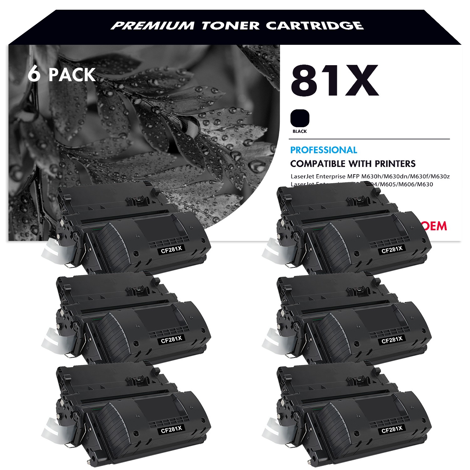 6PK CF281X 81X Black Toner Cartridge Fit For HP Laserjet MFP M606dn M606x M630dn