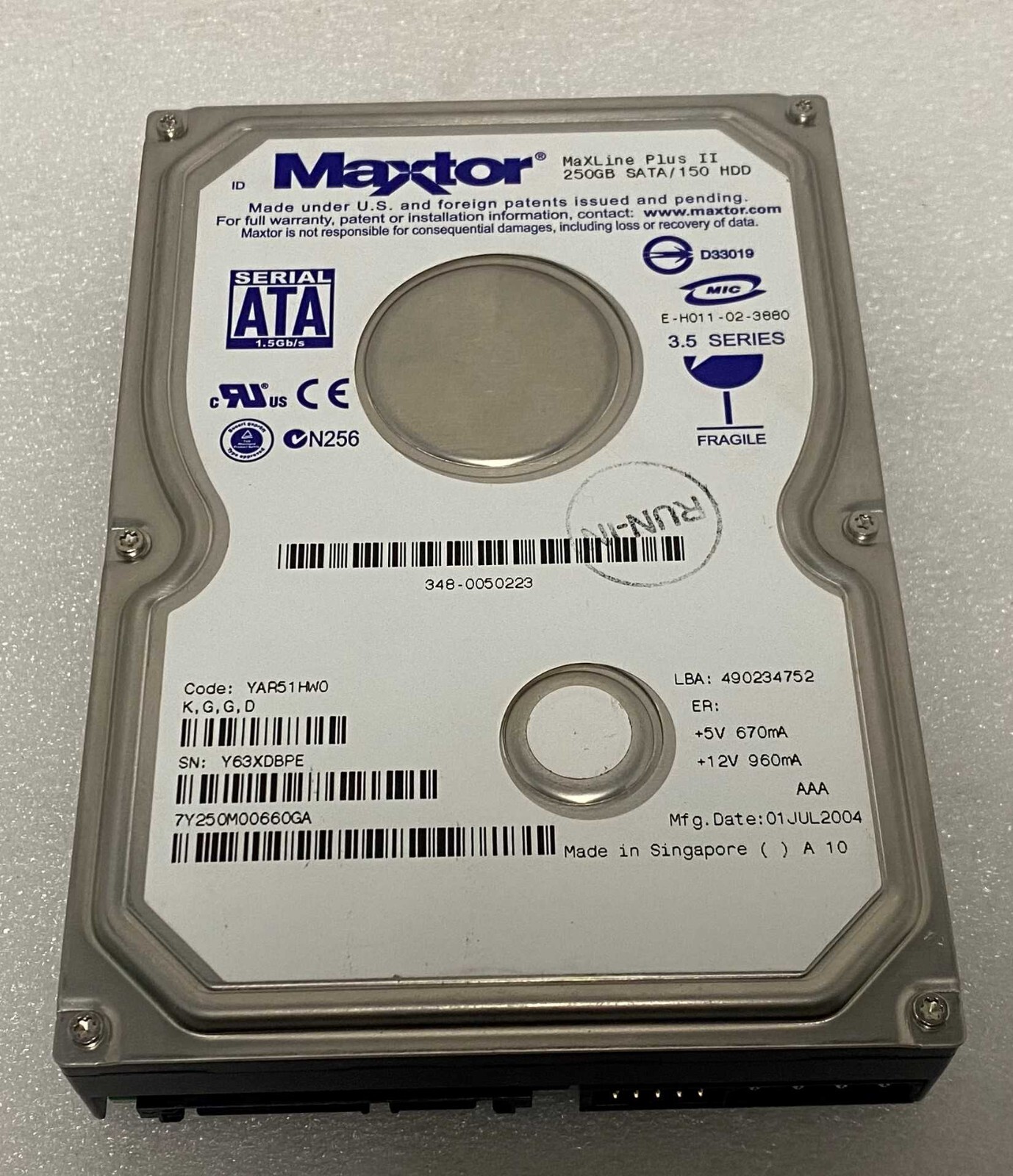YAR51FW0 Maxtor MaxLine Plus II  250Gb 3.5" SATA / 150 Hard Drive