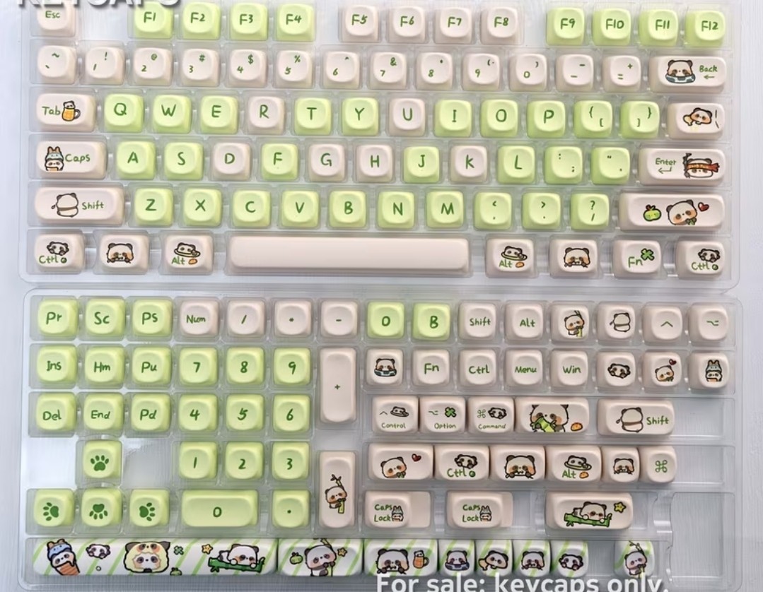 Panda Theme Cute Keycaps NIB Set 142 PBT Caps MOA Profile 60% 75% 100% Layout