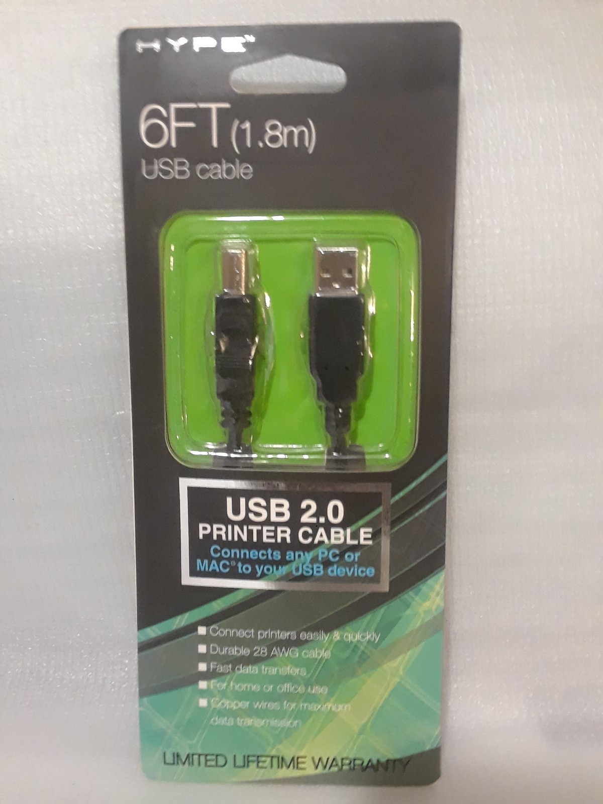 Hype 6FT USB 2.0 Printer Cable NIP