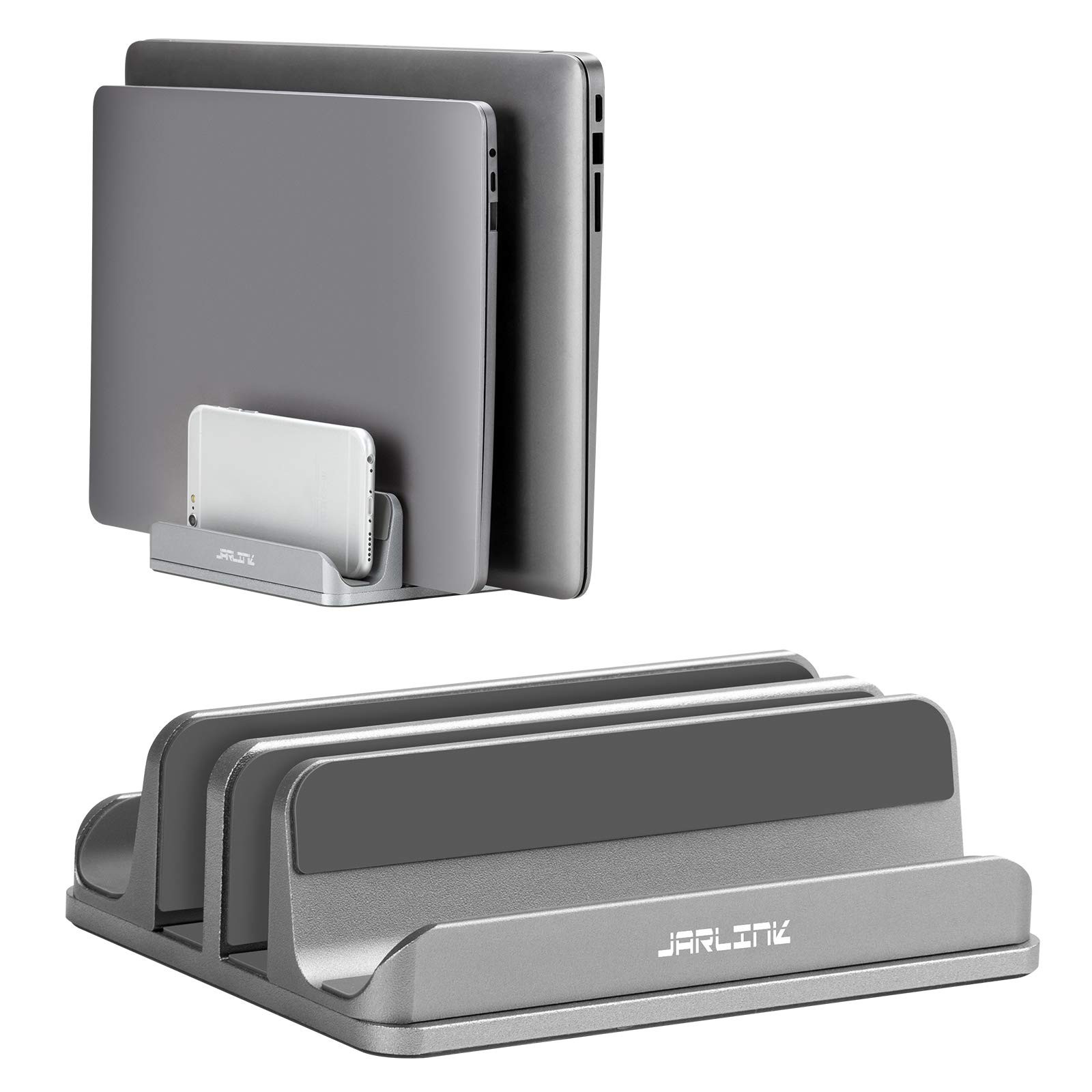 4-in-1 Adjustable Vertical Laptop Stand, Aluminum Holder, Grey