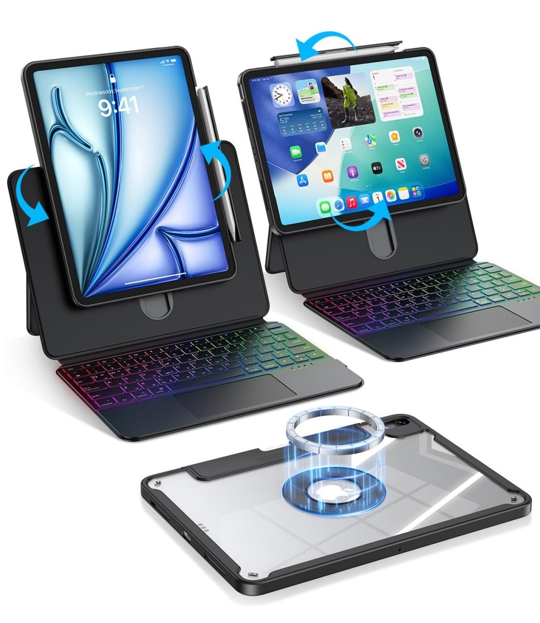 BLOSOMEET Clear Keyboard Case for iPad Air 13 M3 M2 Pro 12.9 3/4/5/6th Gen Black