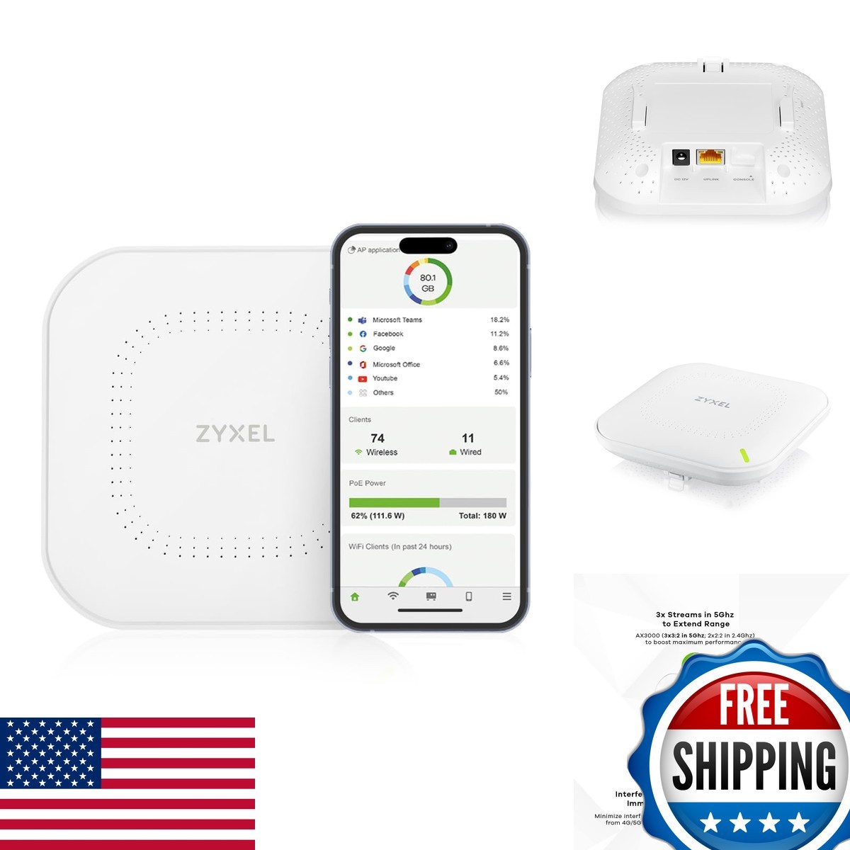 Zyxel NWA50AXPRO WiFi 6 AX3000 Wireless Access Point 2.5G PoE+
