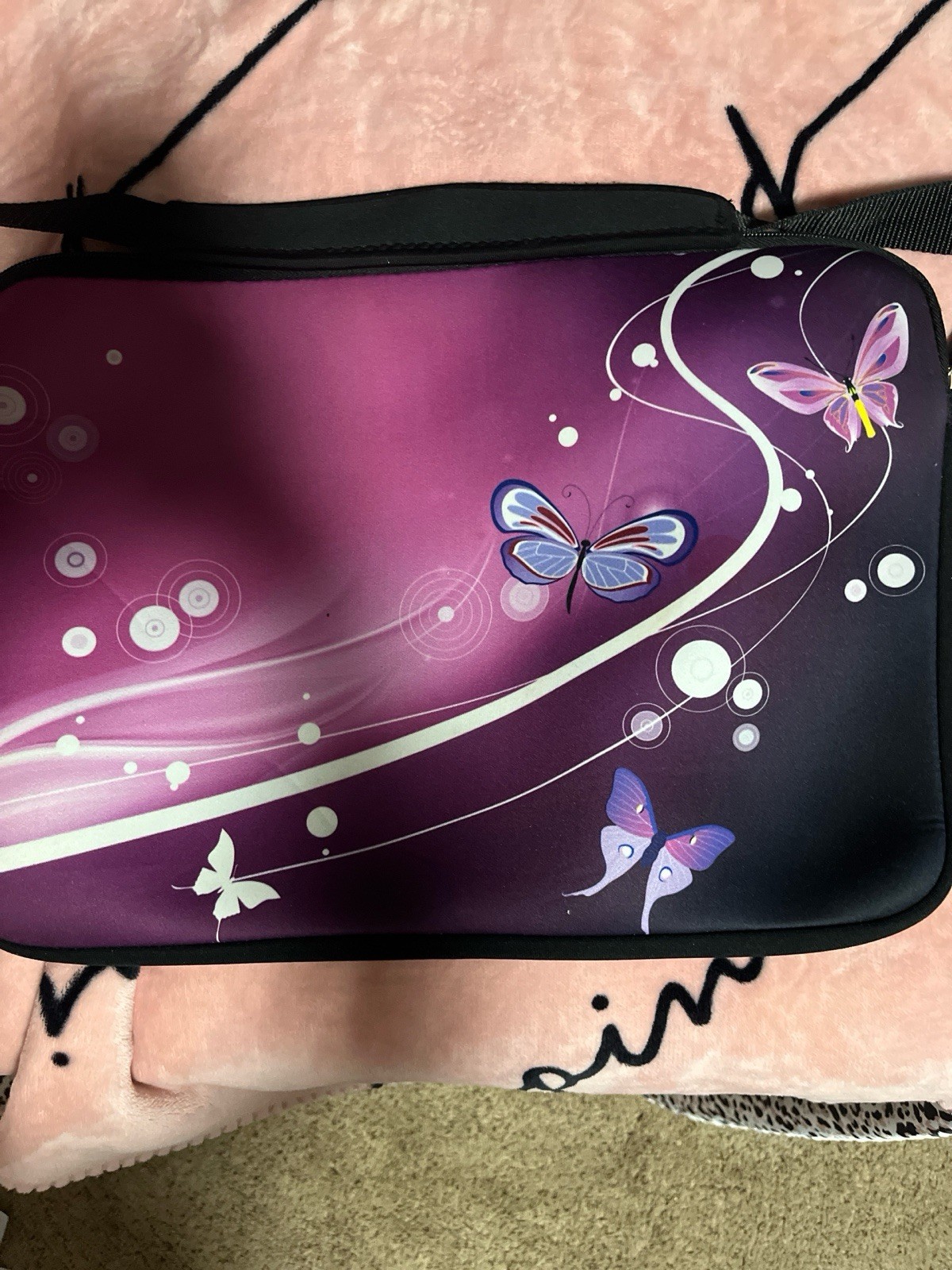 Purple Butterfly Neoprene Laptop Sleeve Case 15" with Zipper Closure