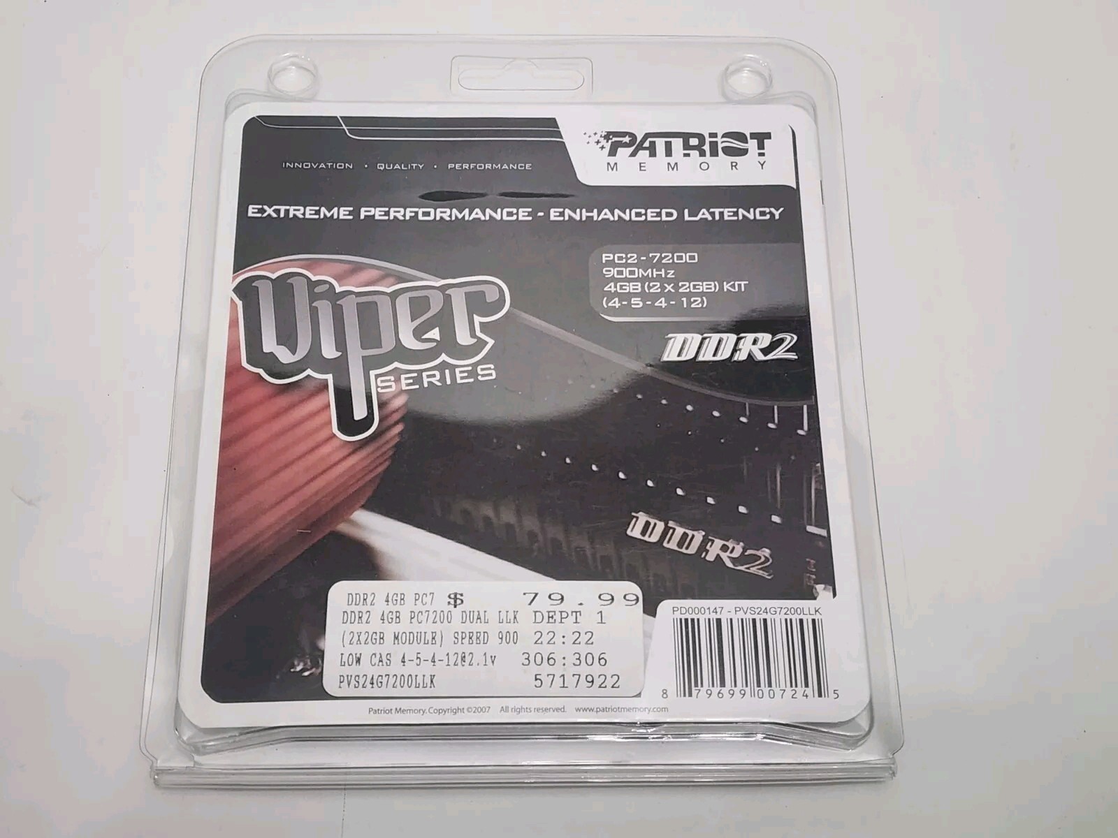 NEW PATRIOT MEMORY 4GB DDR2 PVS24G7200LLK  GAMER RAM KIT...DBIN