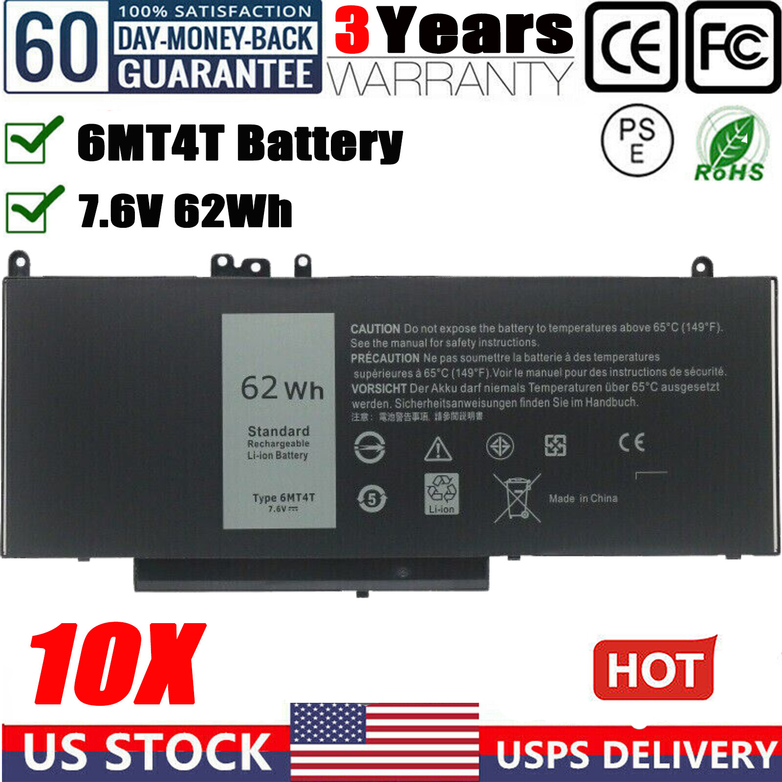 ✅LOT 10 6MT4T BATTERY FOR DELL LATITUDE E5470 E5570 PRECISION M3510 79VRK 7V69Y