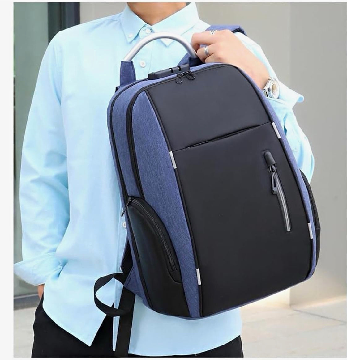 Blue/Black 15 in Laptop Backpack Polyester Padded Solid with USB Port
