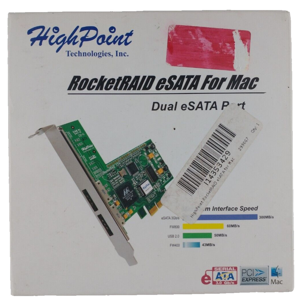 HighPoint RocketRAID eSATA for MAC 3Gb/s 2 Channel PCI-Express x4 Open Box