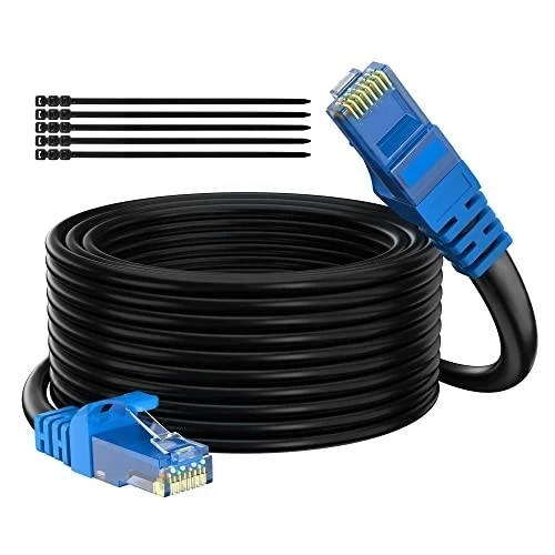 Cat 6 Outdoor Ethernet Cable 150 Ft Black, High Speed Heavy Duty Long Internet N