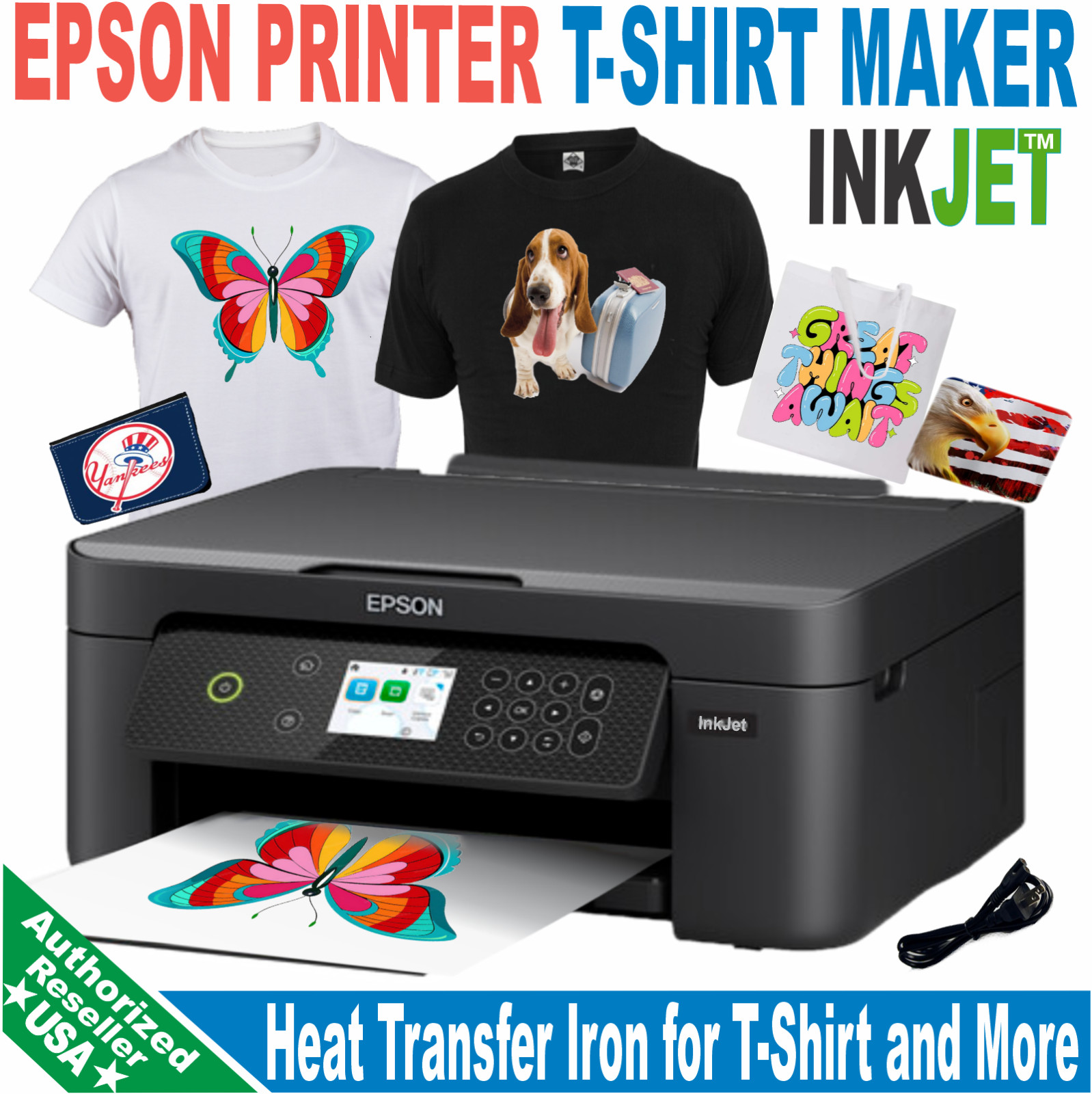 Epson Printer InkJet for Heat Transfer Iron Print T-Shirt Maker, Starter Kit