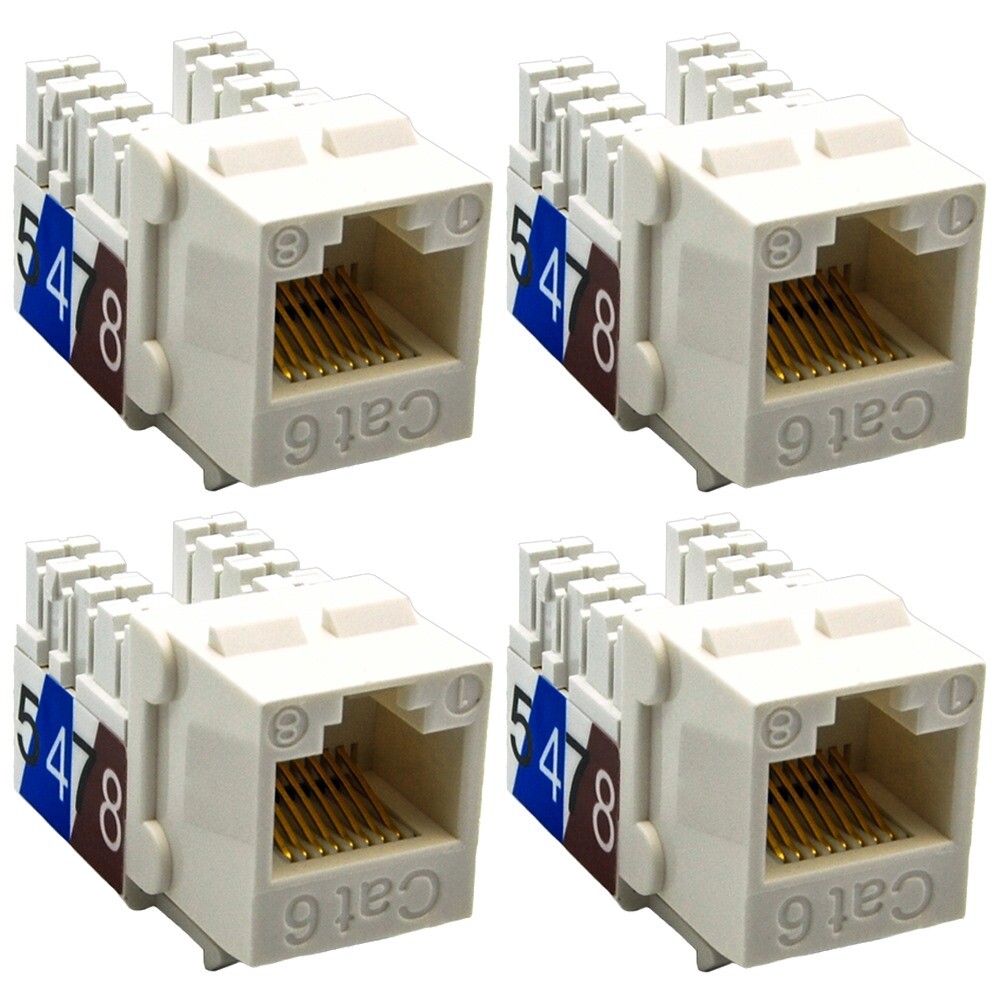 4 Pcs Cat6 RJ45 Network LAN Ethernet Keystone Jack 110 Punch Down Snap-In White