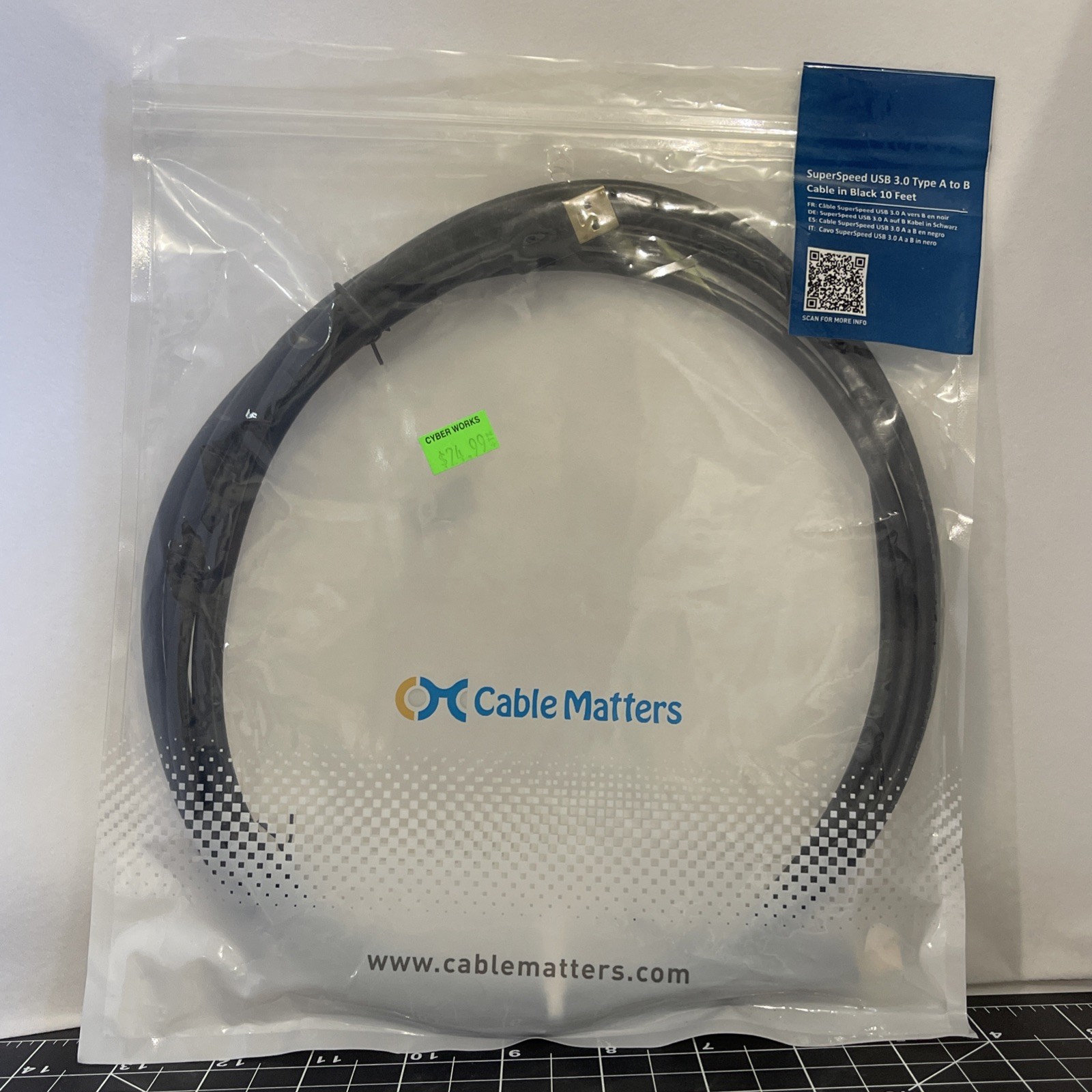 Cable Matters USB 3.0 Cable Type A to B 10ft Black New Old Stock in Package