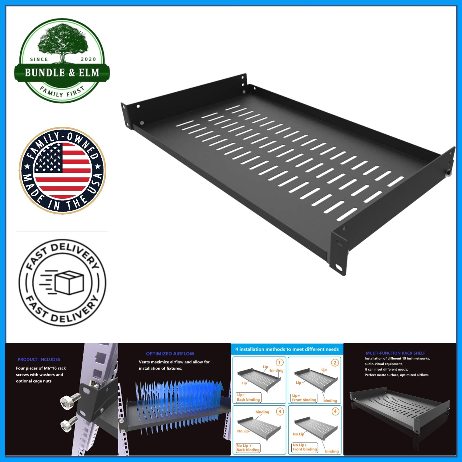 Sturdy Vented Rack Shelf 1U for 19-Inch Cabinets with Maximum Weight Capacity