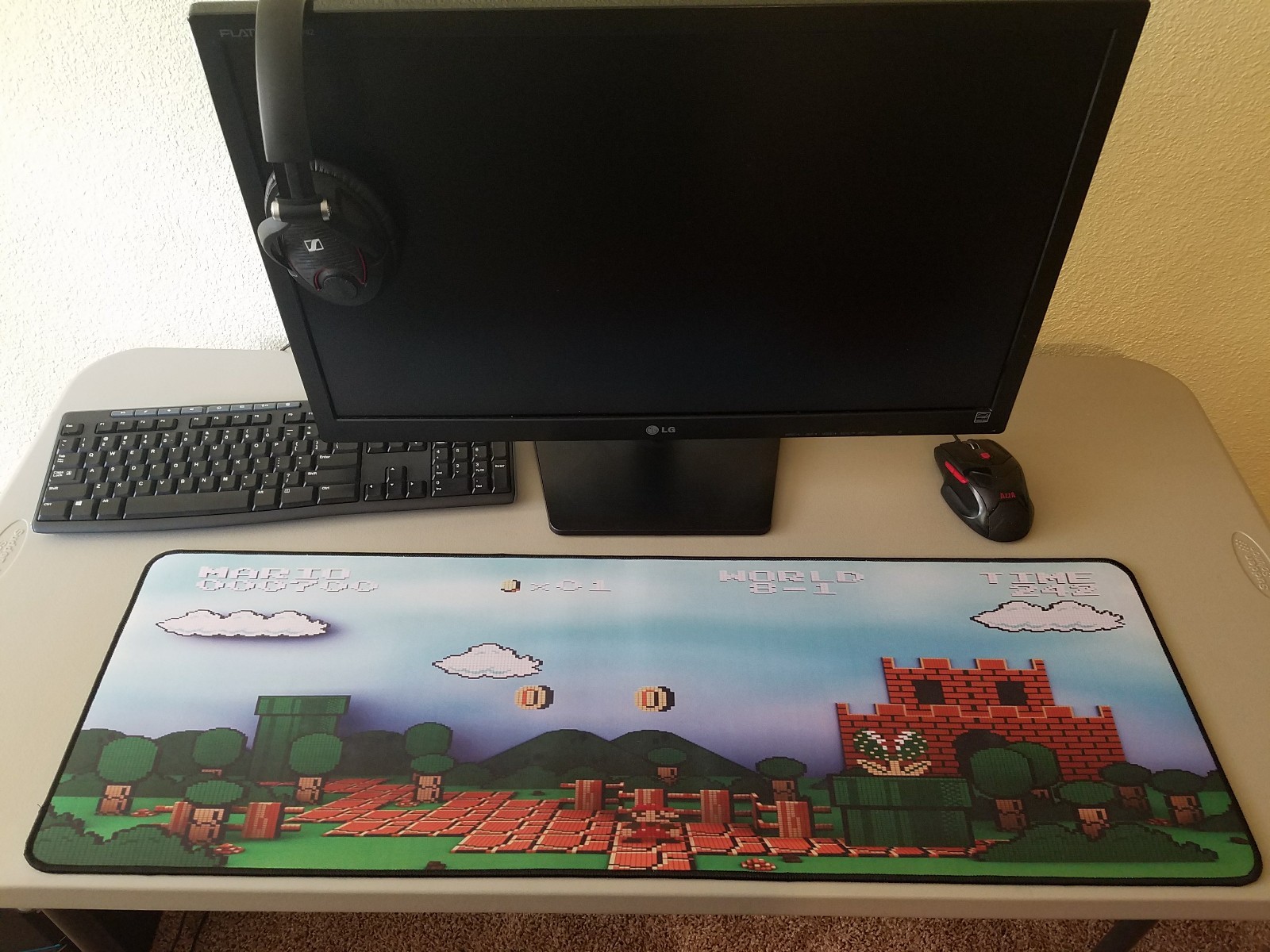 Mario Bros Mousepad 8 Bit Art Goomba Large 90x30 Locked Edges Vivid Mouse Pad