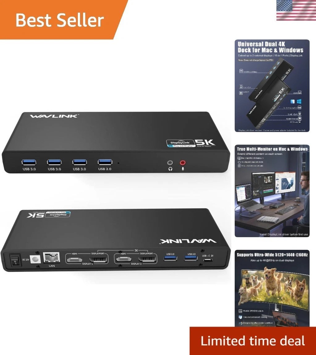Compact 4K@60Hz Docking Station for Multi-Screen Productivity - Plug & Play
