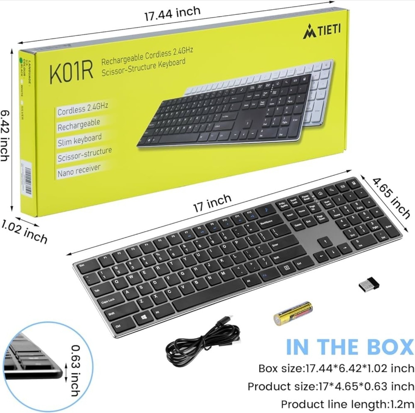 TIETI K01R 2.4G Slim Compact Wireless Keyboard w/ Numeric Keypad