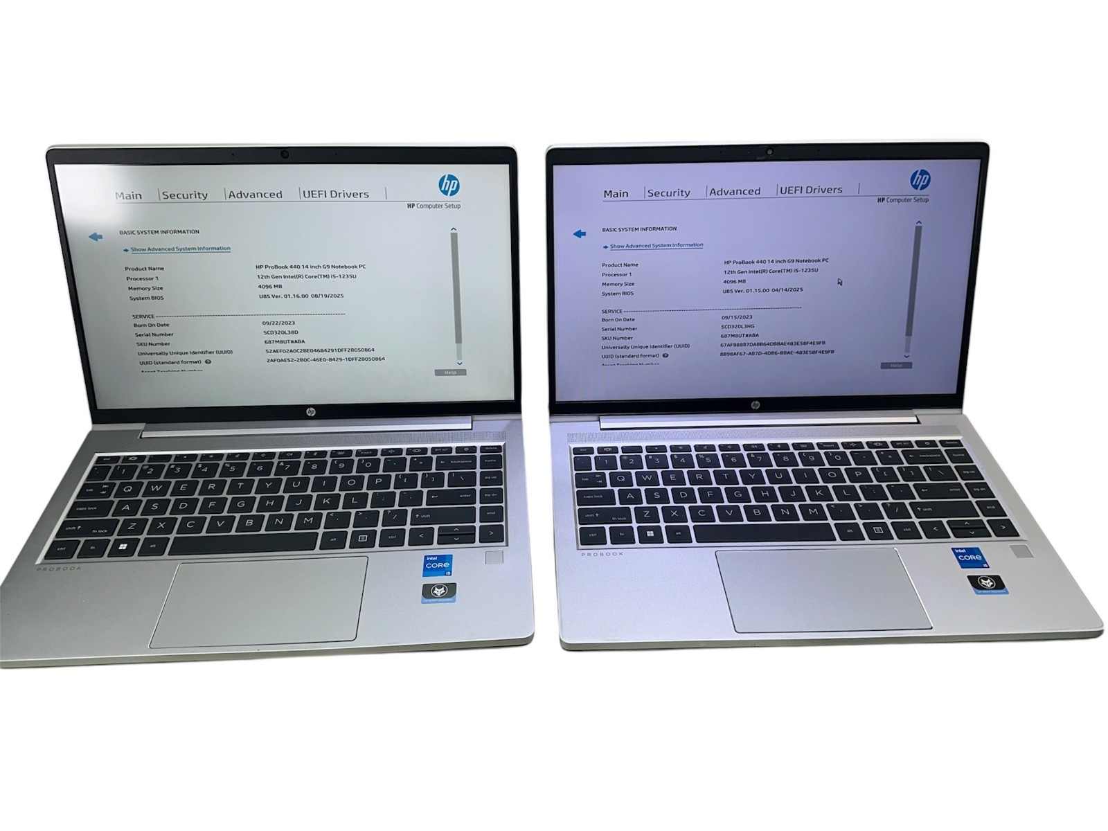 LOT OF 2:  HP PROBOOK 440 G9 14'' INTEL i5-1235U @ 2.50GHZ 4GB NO SSD AC OS USED