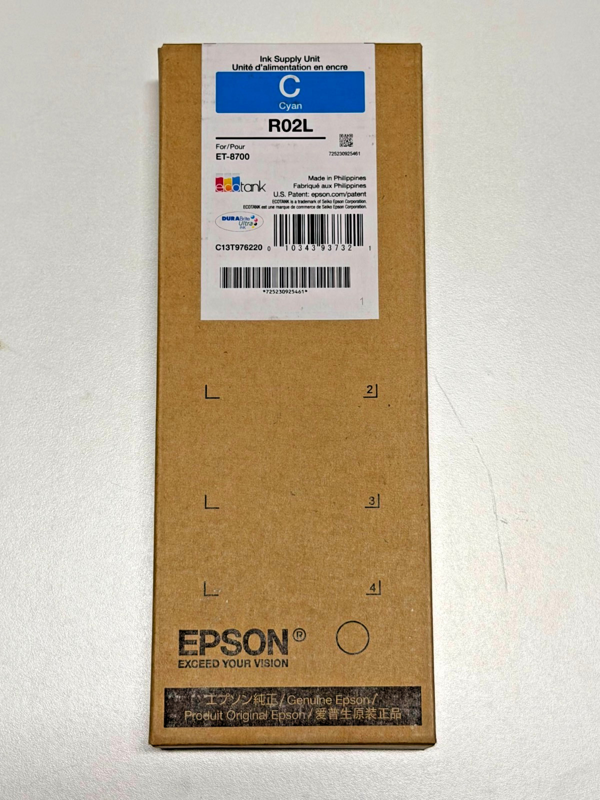 Genuine Epson R02L Cyan Ink Supply Unit C13T976220 ET-8700 New Sealed OEM