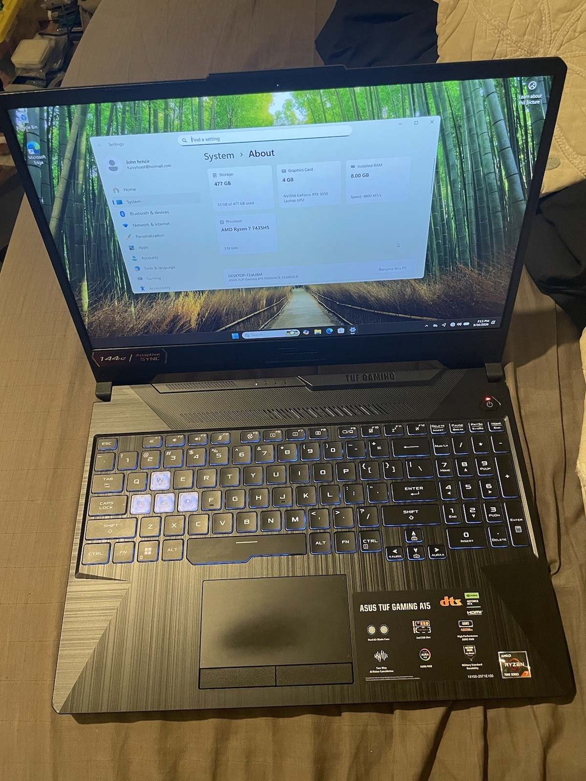 Asus TUF A15 144Hz FHD 3.1 GHz Ryzen 7 7435HS 8GB 512GB SSD NVIDIA RTX 3050