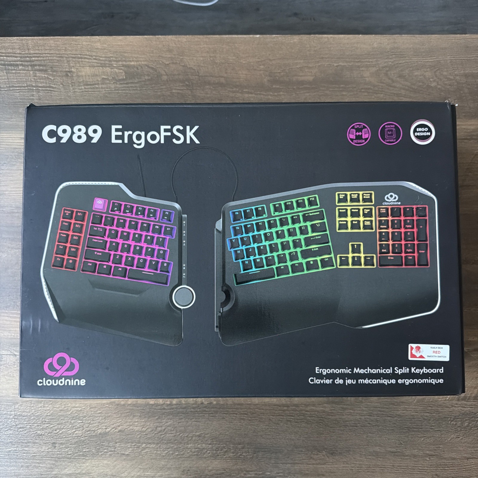 Cloud Nine C989 ErgoFSK Split Mechanical RGB Keyboard Kailh BOX Red Switches