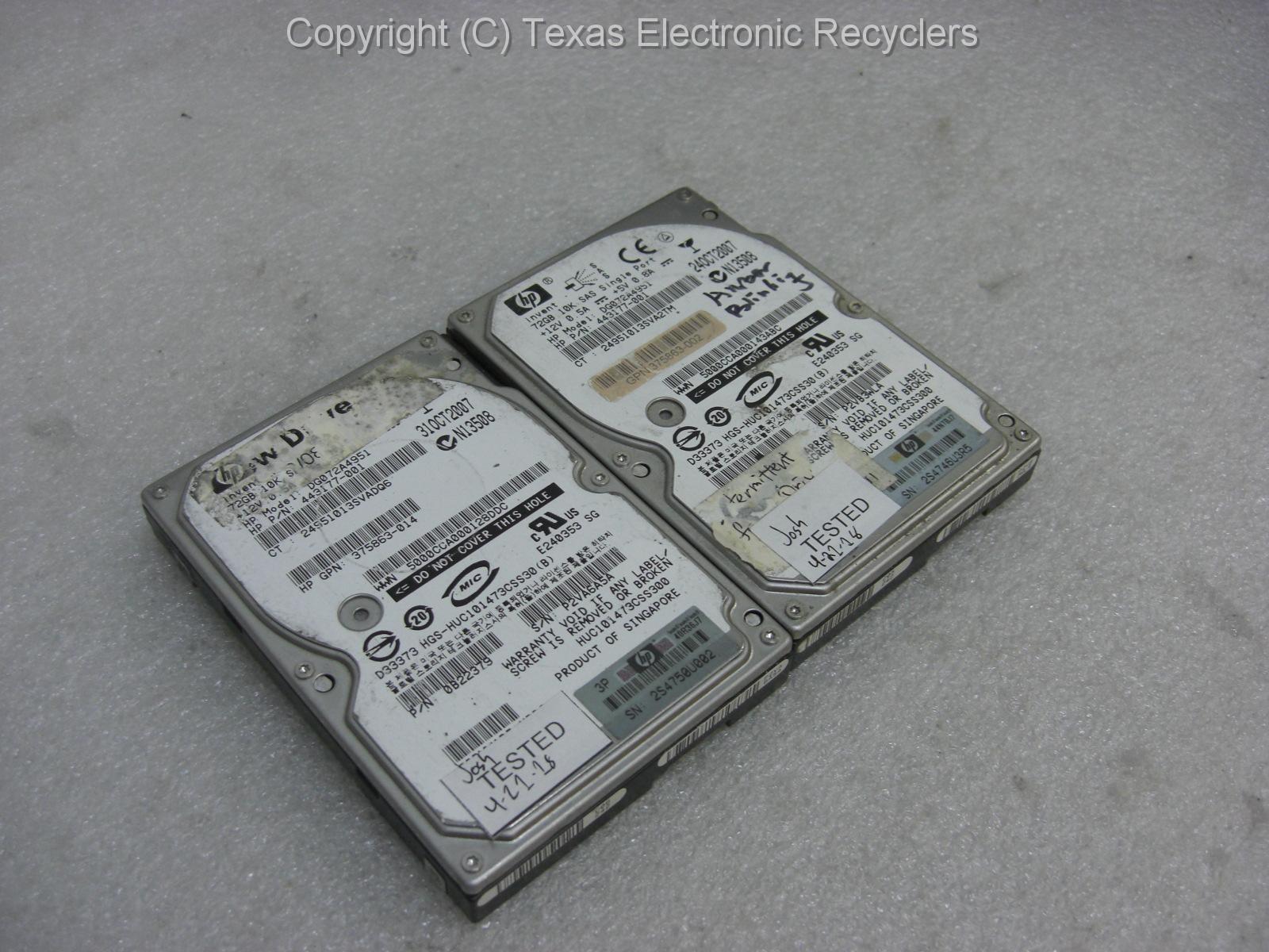 LOT OF TWO HP 72GB 10K SAS HDD dg072a4951 443177-001 0b22379 