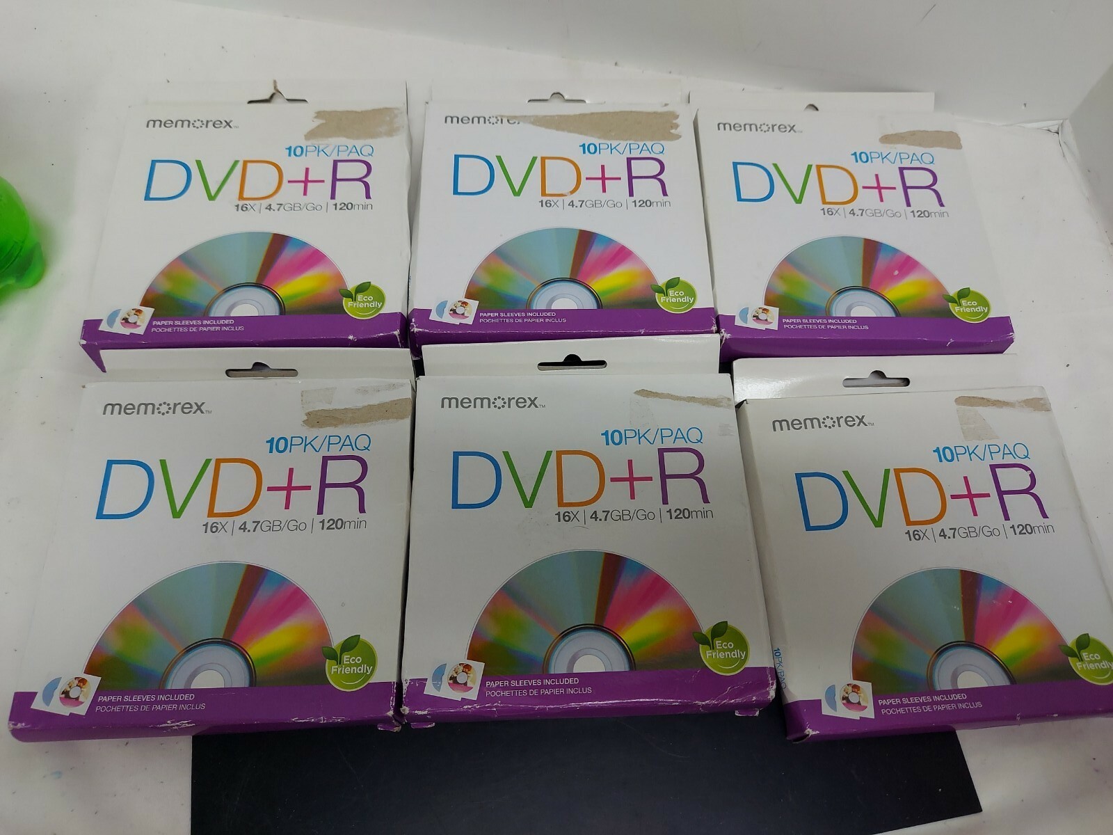 (6) MEMOREX DVD-R 10PK 16X 4.7 GB 120 Min With paper sleeves 10 disc each