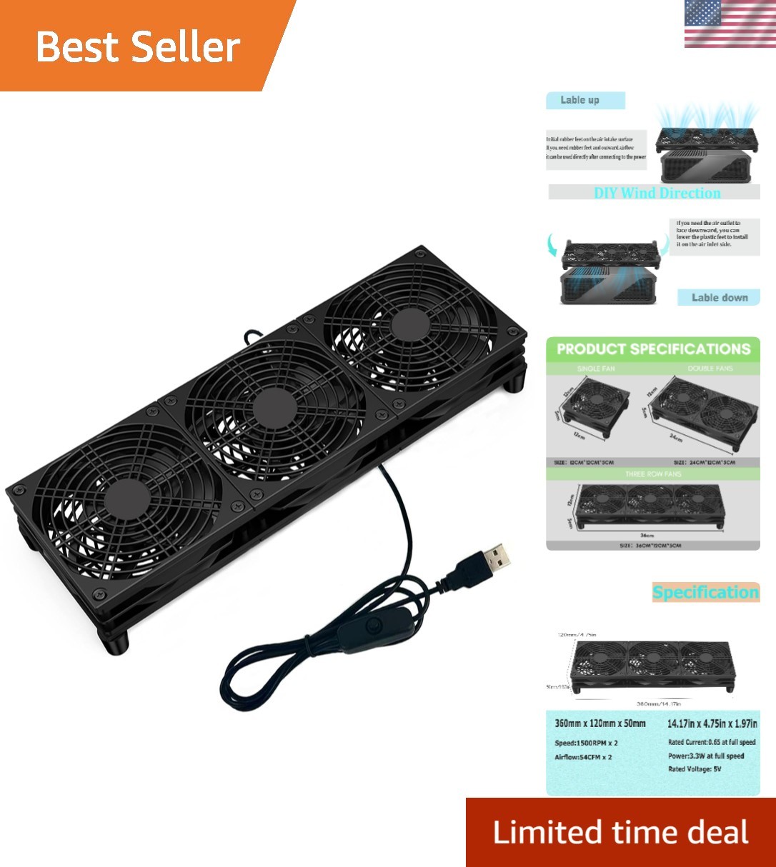 Quiet 5V USB Cooling Fan with Shock Absorbing Feet - Ideal for Routers & DVRs