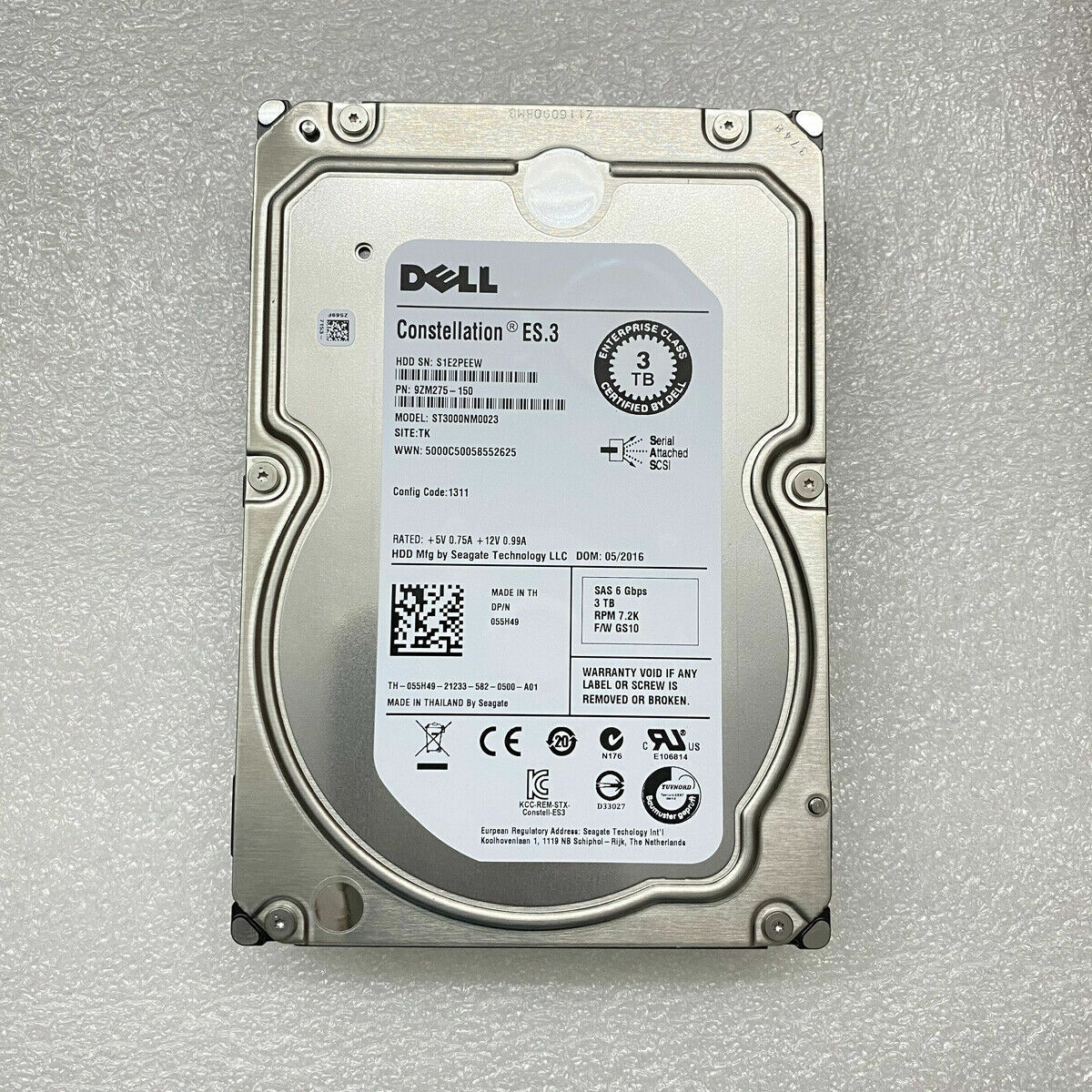 Dell 55H49 055H49 ST3000NM0023 3TB 7.2K RPM 6Gb/s 128MB 3.5" SAS Enterprise HDD