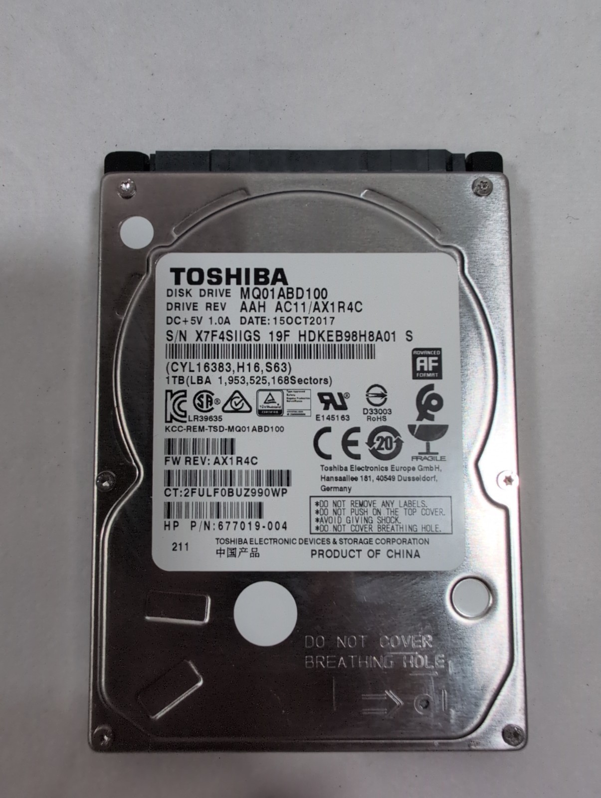 Toshiba 1TB 2.5" SATA HDD 