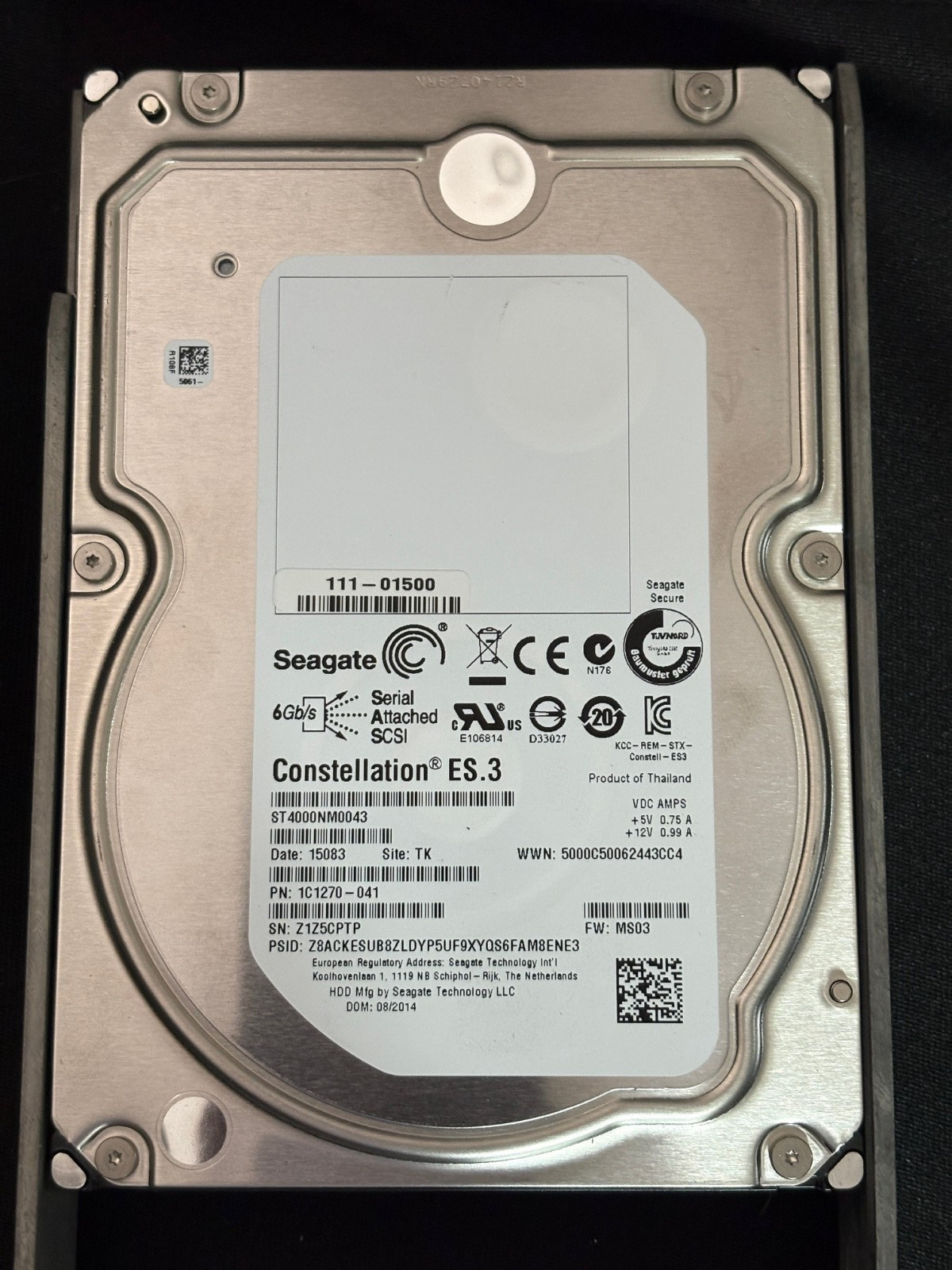 ST4000NM0043 - 1C1270-041 - NetApp 111-01500 - 4TB SAS Drive - FDE/DA - 6Gbps
