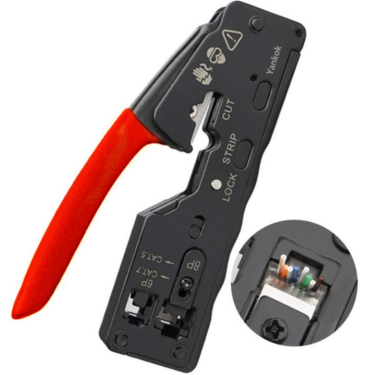 Pass Thru Crimper RJ45 RJ12 RJ11 Network Connector CAT5 CAT6 CAT7 Red Handle