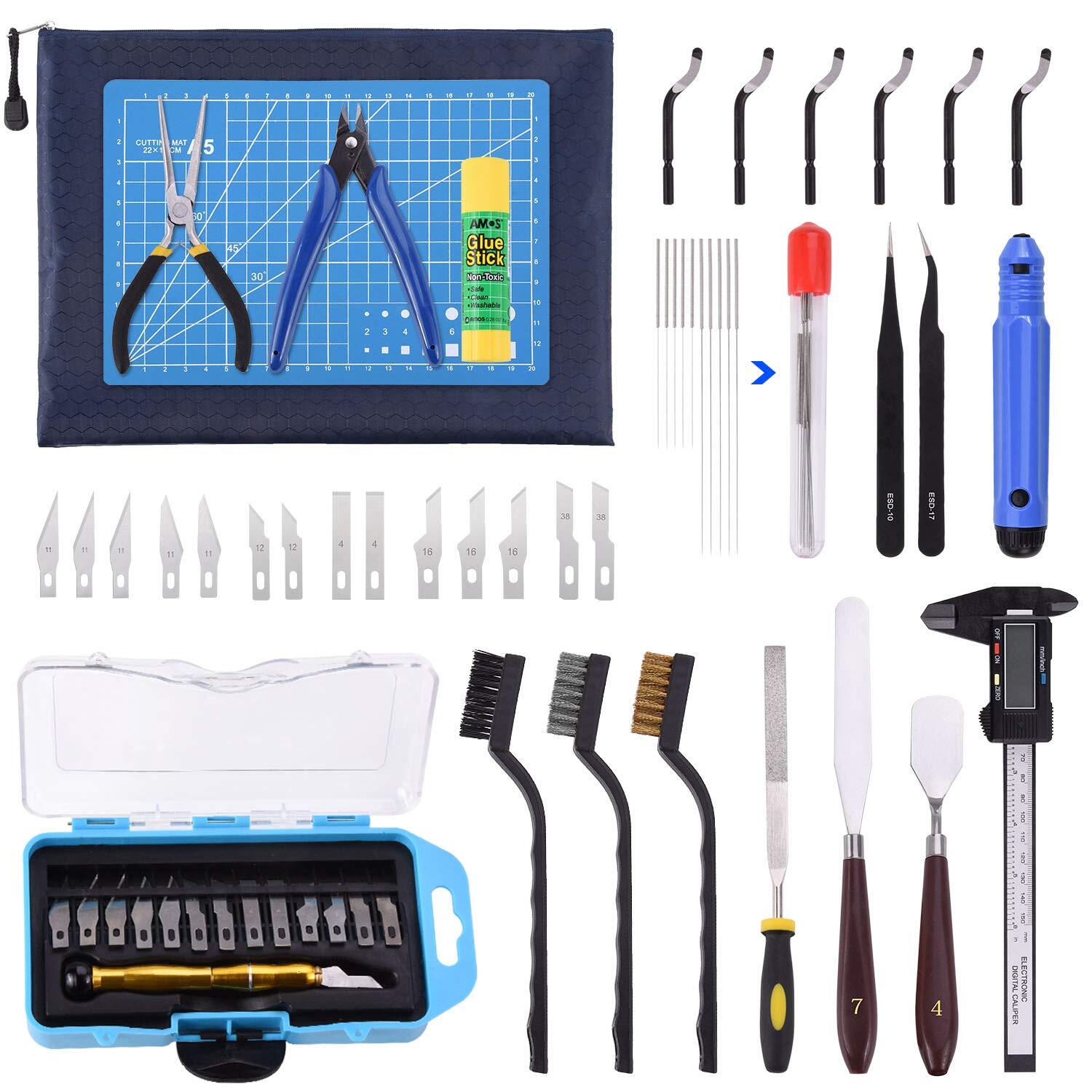 45 Pcs 3D Printer Tool Kit Carving Knife Cleaning Needle Tweezers Plier Scraper