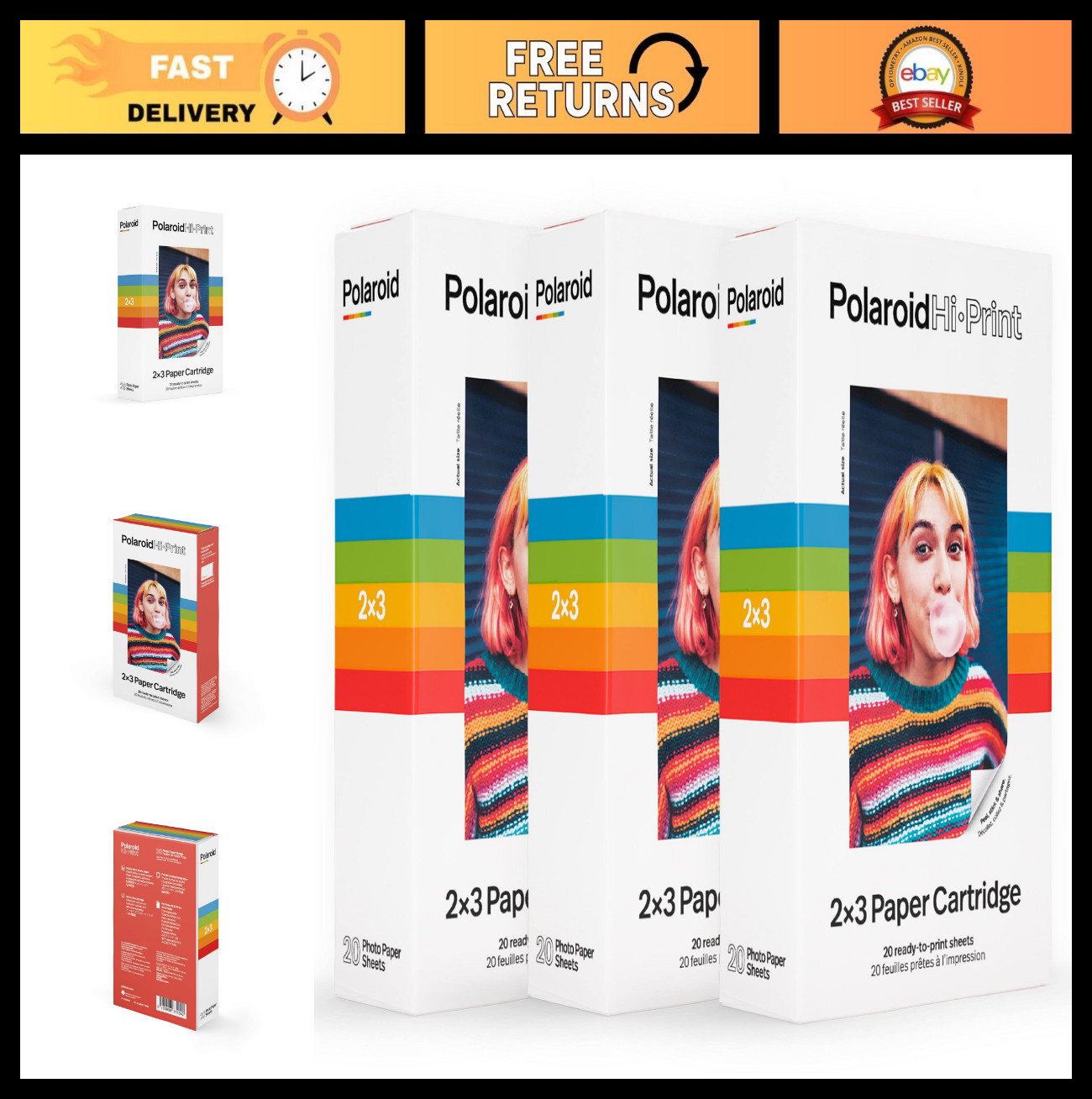 Triple Pack 2x3 Instant Print Paper - 60 Sheets, Fast Printing Under 60 Secs