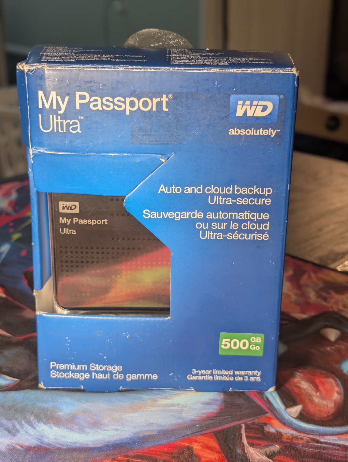 WD My Passport Ultra 500 GB Portable Hard Drive. Open Box with data cable inside