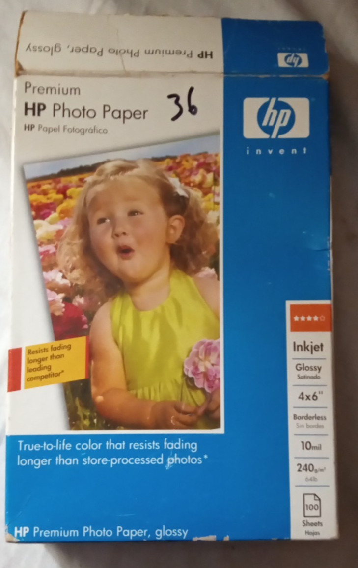 vintage 2004 HP invent premium hp photo paper glossy Q5477A **36 sheets remain