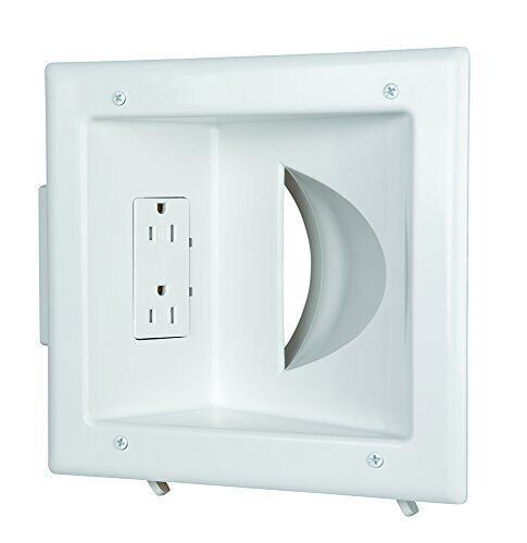 Datacomm 45-0031-WH Recessed Low Voltage Media Plate with Duplex Receptacle