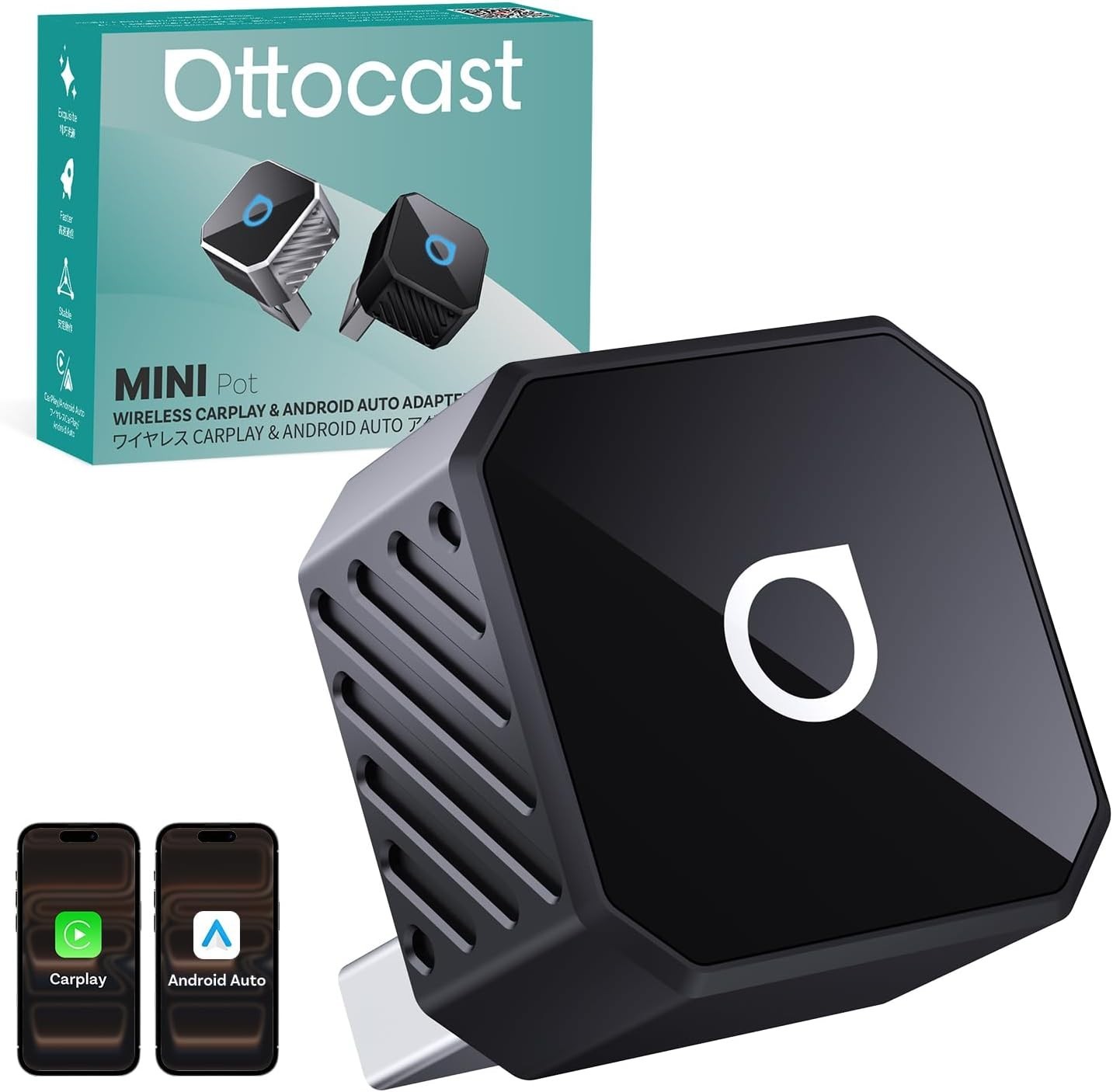 OTTOCAST CP88 Mini 3.0 2-in-1 Wireless CarPlay Adapter Black Dual-Band WiFi