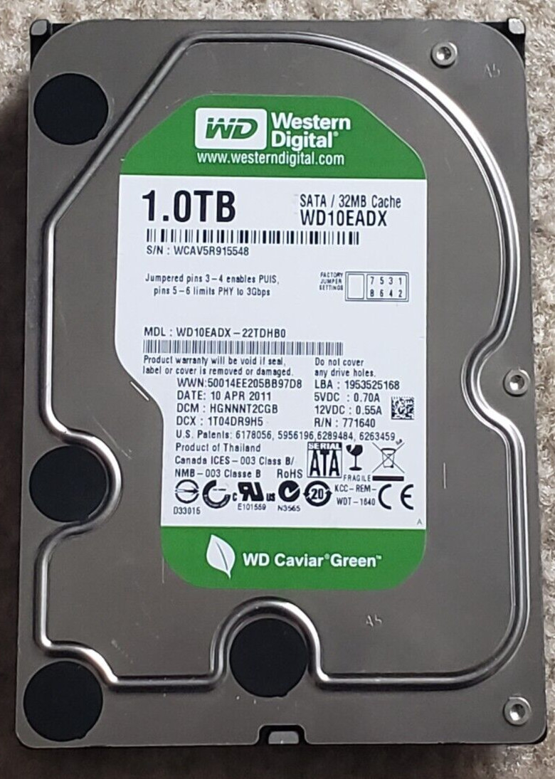 Western Digital WD10EADX-22TDHB0 Caviar Green 1TB SATA 7200RPM 3.5" HDD TESTED