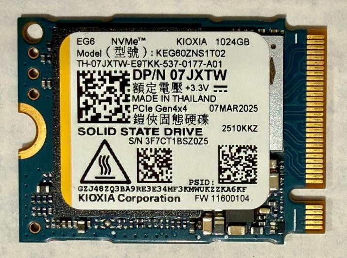Dell (Kioxia KBG60ZNS1T02) 1TB M.2 2230 NVMe SSD PCI-e Gen 4x4 8F62M